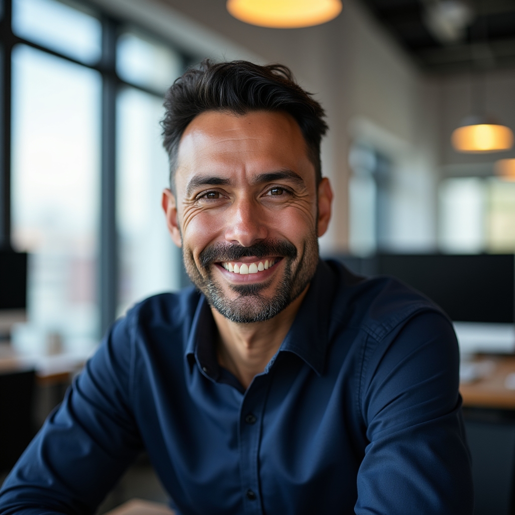 Budget specialist, man in his forties, business casual, focused at desk